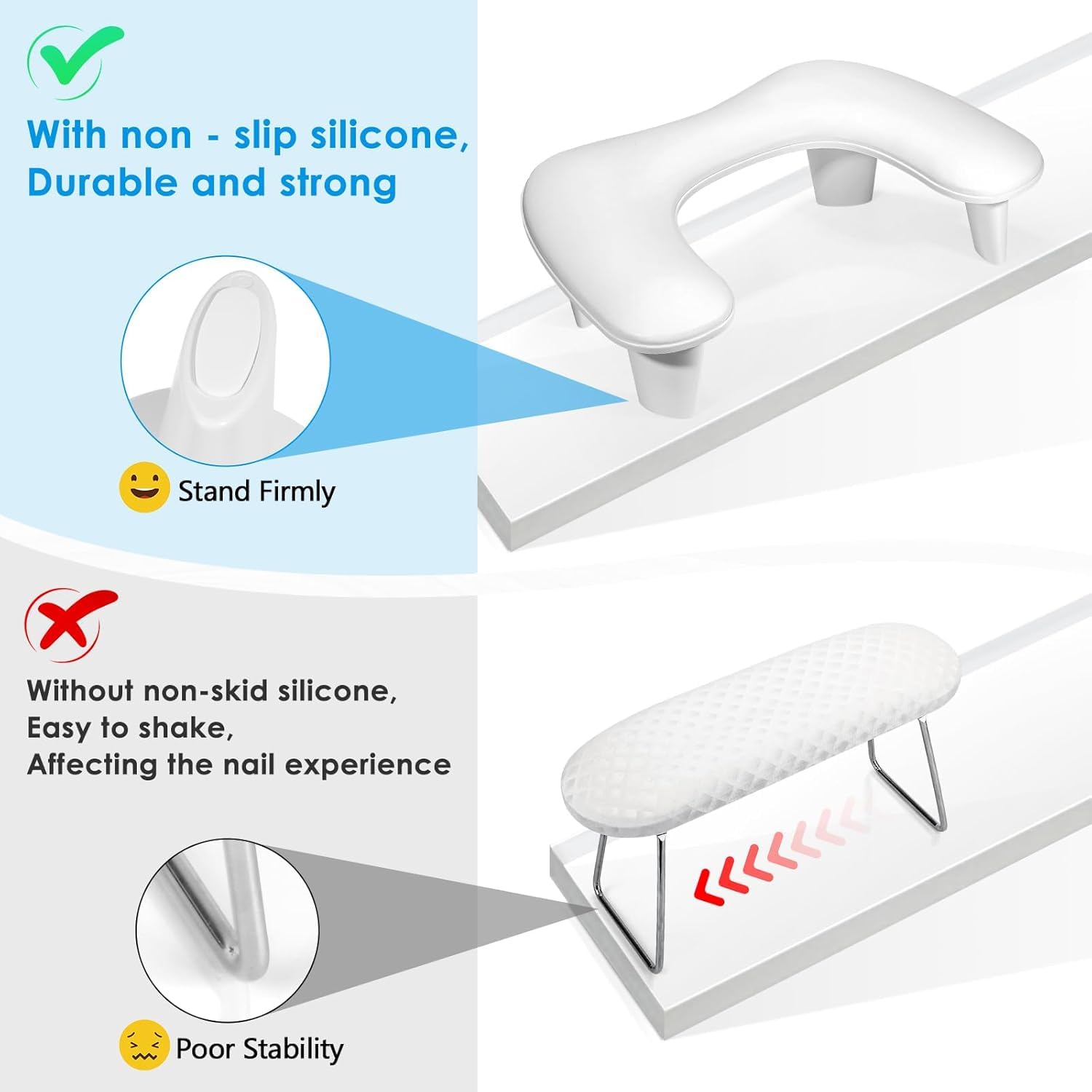 FBLXE Arm Rest for Nails Tech - U-shaped Manicure Nail Hand Rest Pillow Cushion, Big Microfiber Leather Nail Arm Rest Stand for Acrylic Nail Art Tech (White) pack of 1 2