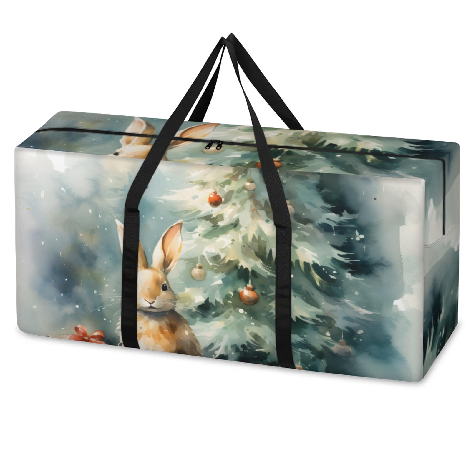 Flowers Bunny Extra Large Moving Bags Heavy Duty Storage Bags Christmas Tree Cloth Wrap Around Handles Double Zipper Reusable Convenient Foldable Storage Tote for Travel Camping Space Save