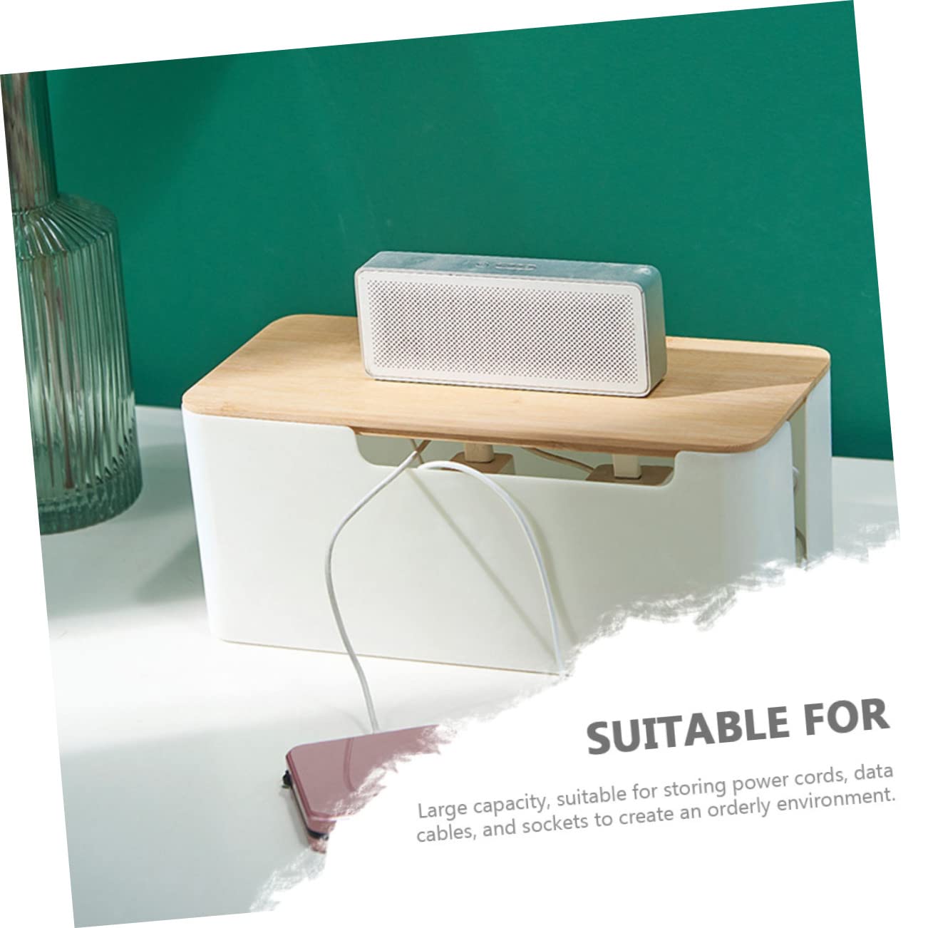 Tapa de Bambú Caja Organizadora de Cables Grande para Hogar