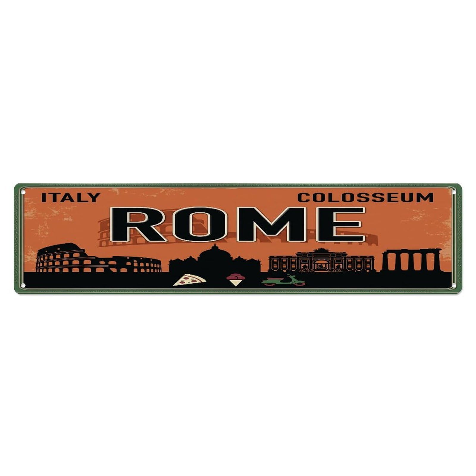 Tgrcjimh Style Metal Tin Sign Rome Italy Colosseum Pizza