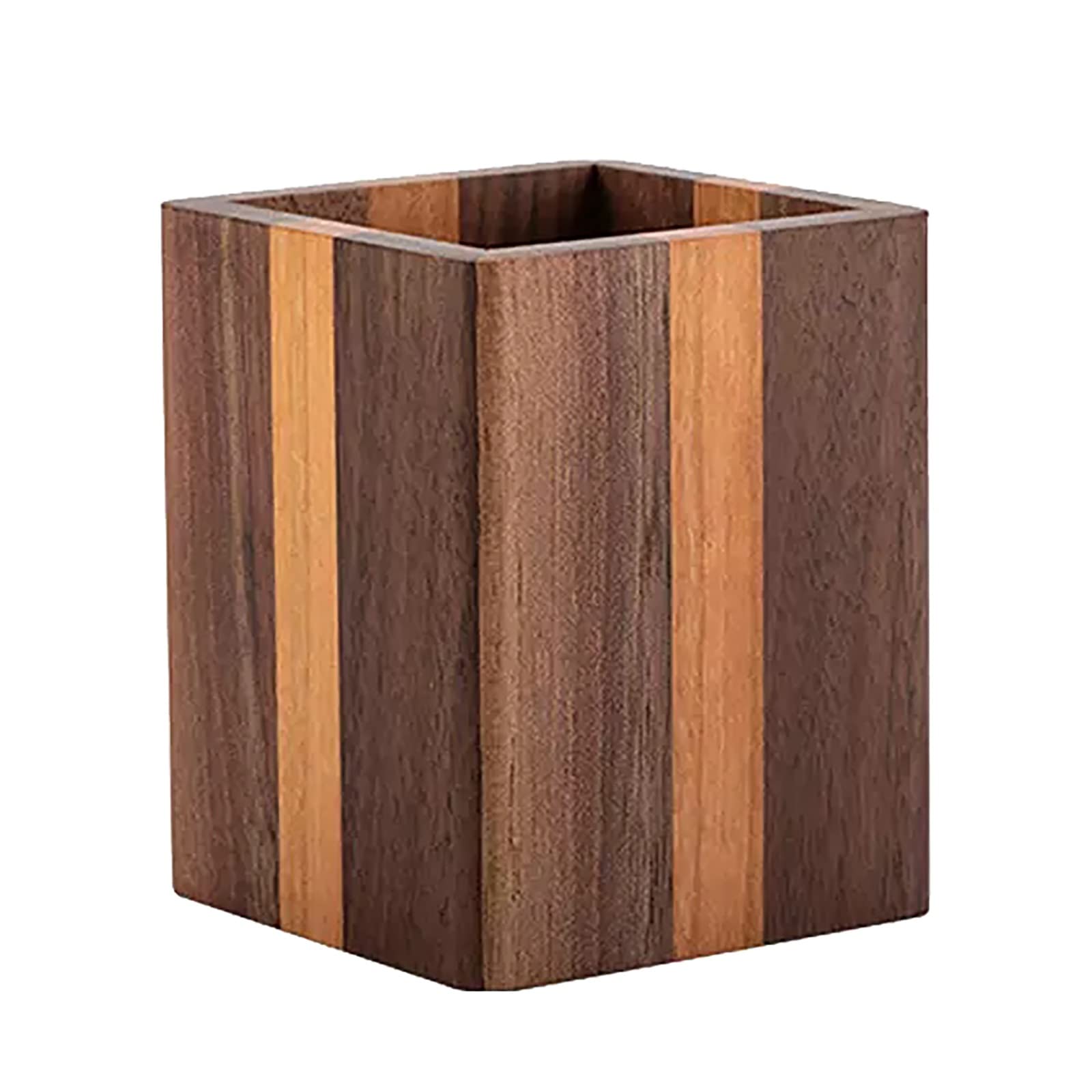 DUMRALBQE Wooden Pencil Pot Solid Wood Pen Holder Organizer Office Desktop Square Student for Home Office(Brown+Natural)