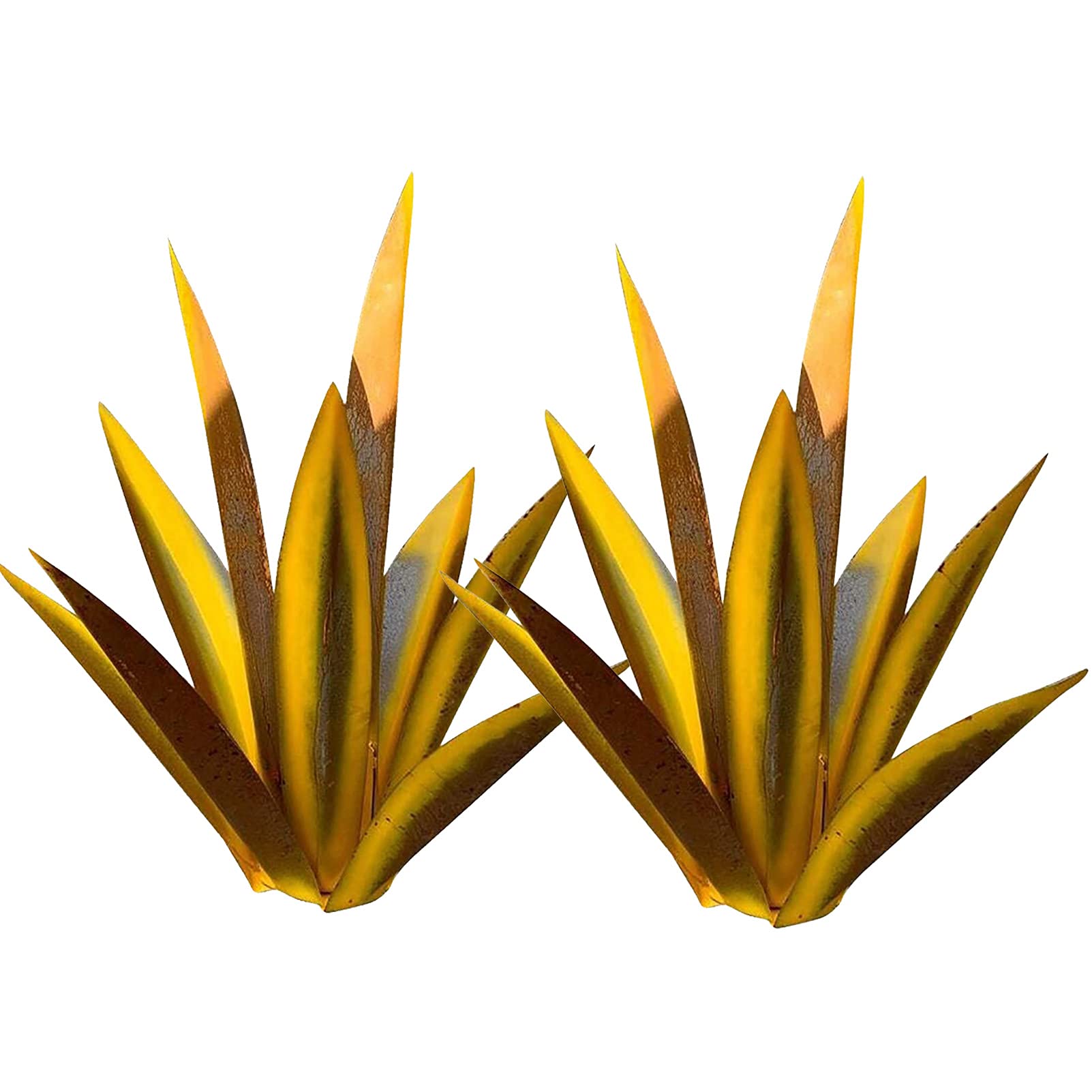 Set da 2 Pezzi Statua da Giardino di Agave in Metallo Fatta A Mano 35cm, Arte da Cortile Resistente alla Ruggine per Patio, Veranda, Giardino E Decorazione del Prato Gold,35cm