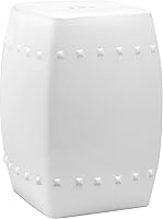 Safavieh Villa White Glazed Ceramic Garden Stool - Versatile Indoor Outdoor Side Table with Nailhead Detail