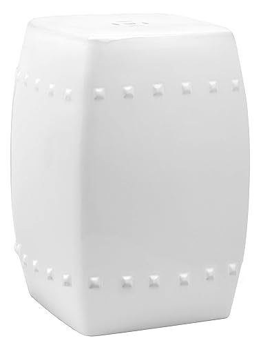 Villa Glazed Ceramic Decorative Garden Stool, White