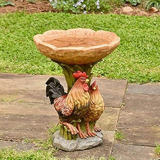 Feixing Rooster Hen Garden Statues, Resin Rooster and Chicken Birdbath Resin Garden Yard Lawn Ornament Outdoor Decor Rooster Hen Garden Statues, Resin Rooster and Chicken Birdbath
