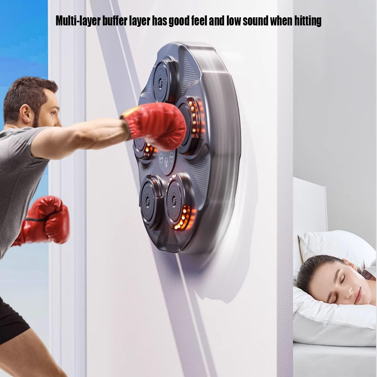 Muzyczna maszyna bokserska, inteligentny trening bokserski Sprzęt do ćwiczeń dla dzieci Dorośli Trening w domu Stress Relief, Elektroniczna podkładka trenera boksu do montażu na ścianie z rękawicami