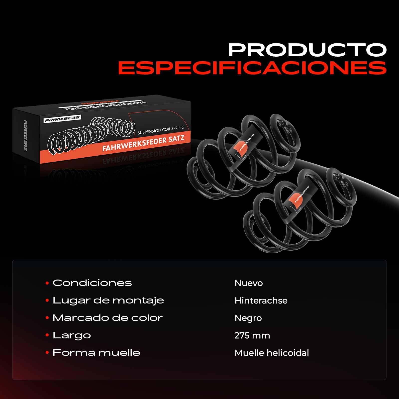 Frankberg 2x Muelles de Suspensión Eje trasero izquierdo derecho Compatible con A6 Avant 4B5 1997-2005 Replace# 3B0511115Q