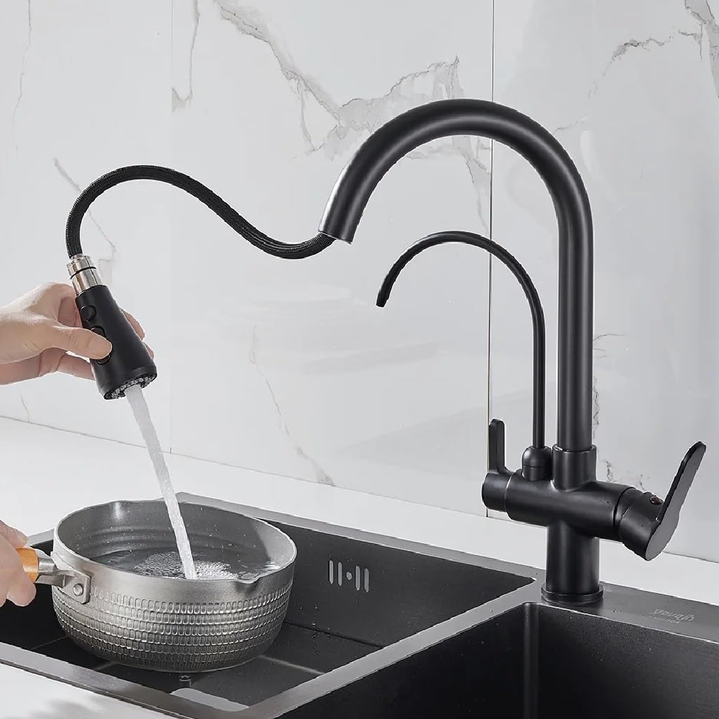Filtre de Cuisine, Robinet d'eau Potable à Tirette, purificateur d'eau à Arc élevé, Robinet d'évier à 3 Voies