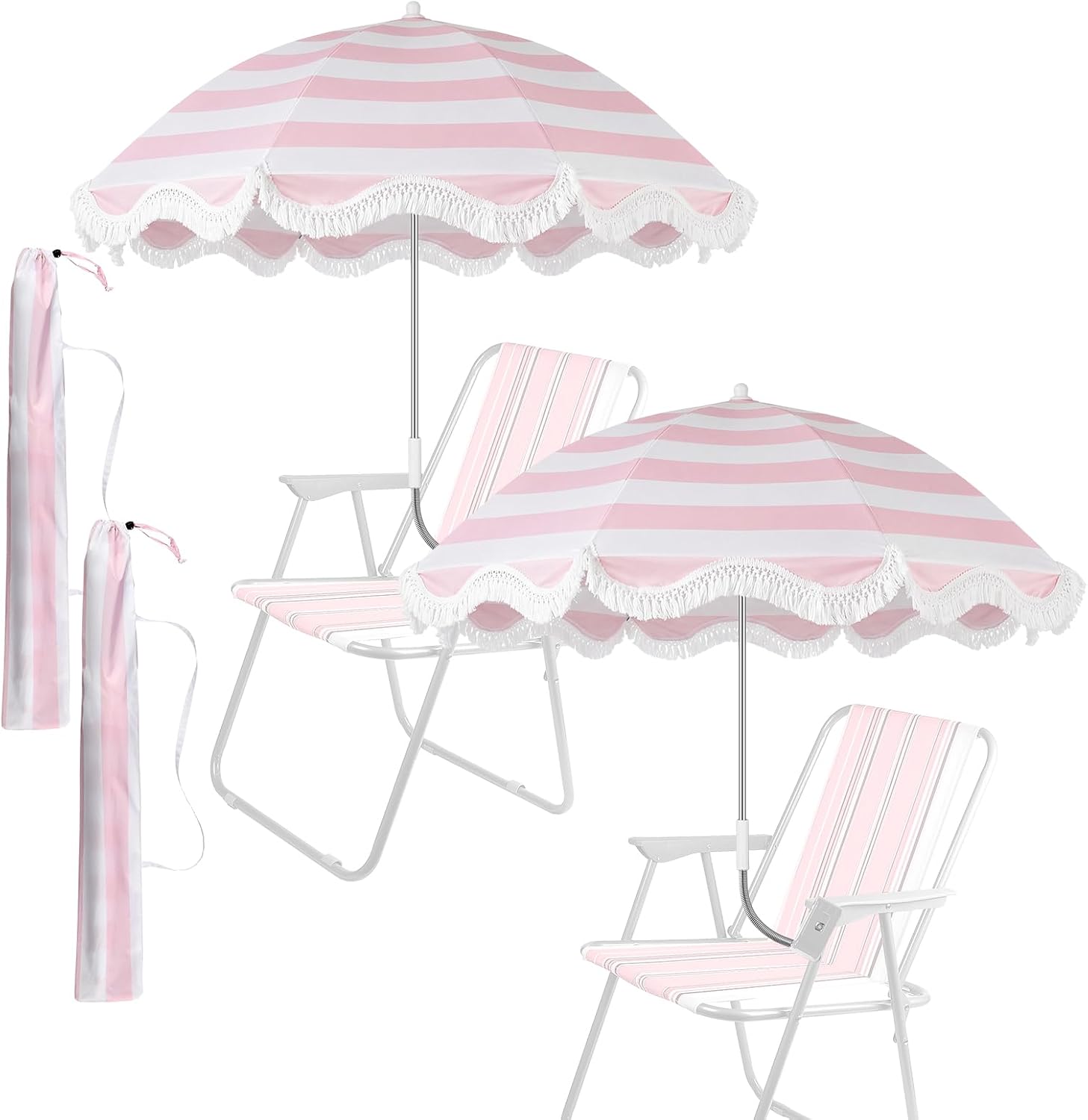 Abbylike 2 Pcs Scalloped Chair Umbrella with Universal Adjustable Clamp 38'' Portable Wheelchair Umbrella UPF 50+ Camping Chair Parasol with Bag for Outdoor Patio Lawn