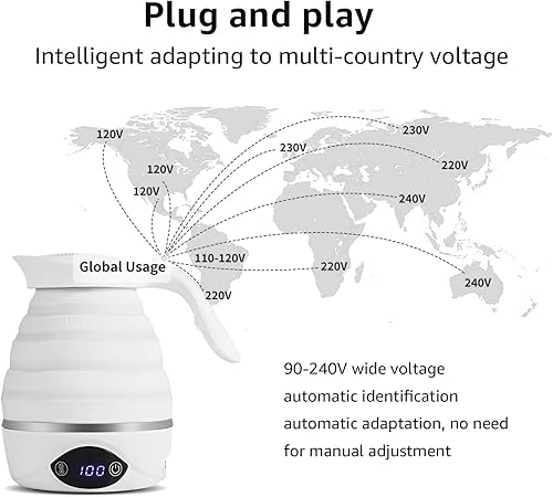 Miniatura 4 de Hervidor eléctrico plegable con mango Hervidor eléctrico de silicona de 23.7 fl oz, control táctil, viaje con pantalla de temperatura, caldera de