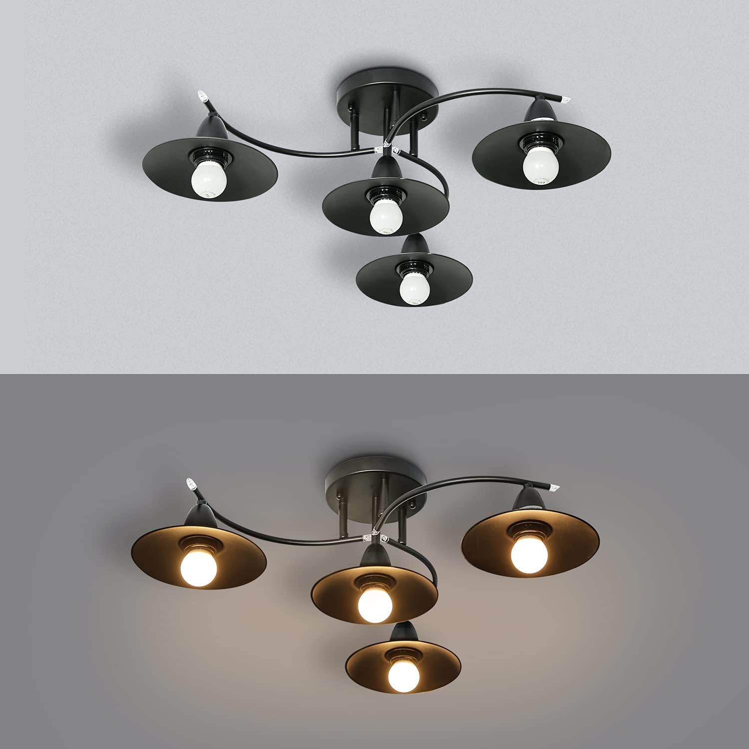 GBLY 2× Deckenlampe Vintage Deckenleuchte E27 Retro Schwarz Wohnzimmerlampe | 4 Flammig Industrial Flurlampe Innen Schlafzimmerlampe Esszimmerlampe Wohnzimmer Beleuchtung - Leuchtmittel nicht enthalten