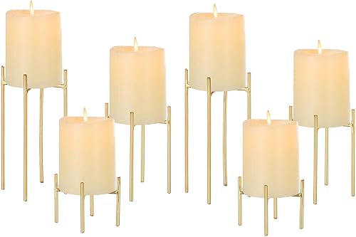 Sziqiqi Portavelas dorado para pilares, paquete de 6 portavelas de metal, minimalista, decorativo, candelabro, centro de mesa, decoración para