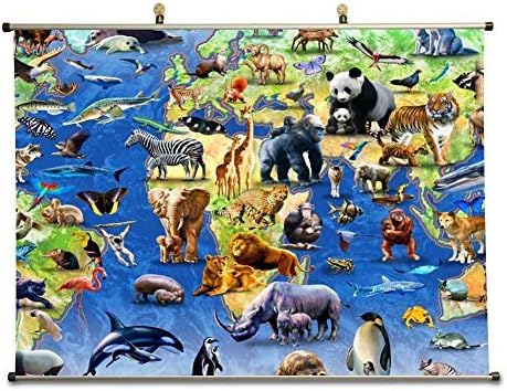 Amazon.com: World Map Of Endangered Species - Canvas Wall Scroll Poster ...