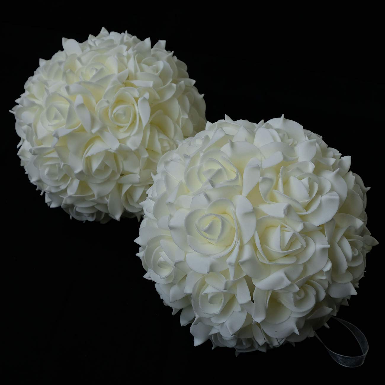 idyllic 8 Inches Artificial Flowers Roses, Kissing Flower Balls, DIY Wedding Bouquets Party Home Decorations, Set of 2, Ivory
