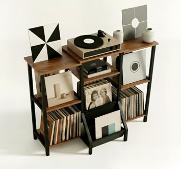 Record Player Stand With Vinyl Storage - Tall 36" Turntable Cabinet With Storage - Mid Century Modern Record Player Table - Vinyl Record Storage Shelf For 300+ Albums