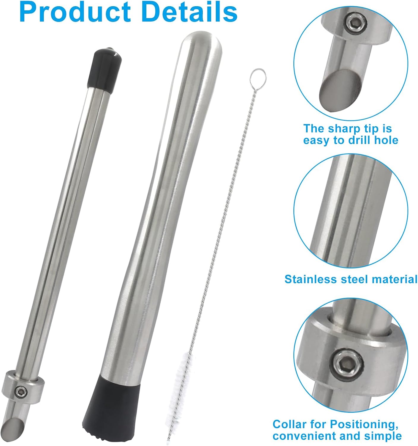 Straw Puncher and Muddler for Plastic Lids, Stainless Steel, Black