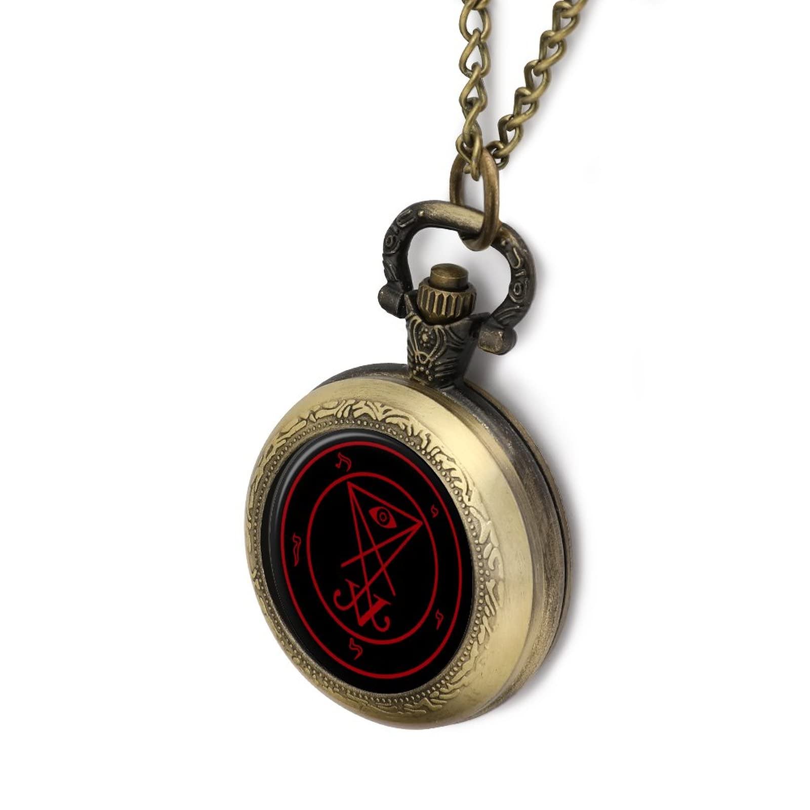 Sigil of Lucifer Vintage Pocket Watch Roman Numerals Scale Retro with Chain Classic and Elegant Timepiece One Size