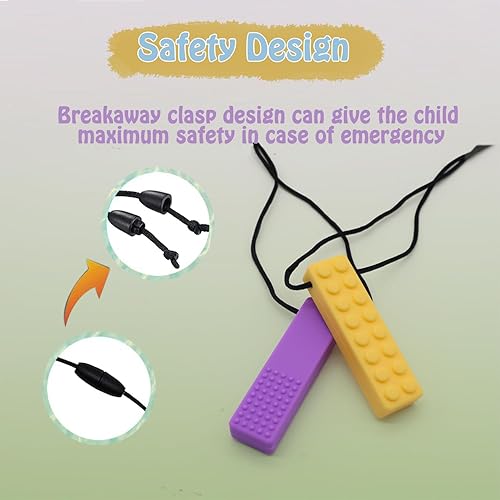 Miniatura 6 de Collares masticables para niños sensoriales, 5 piezas de bloques de construcción de silicona masticable collar para niños y niñas con autismo