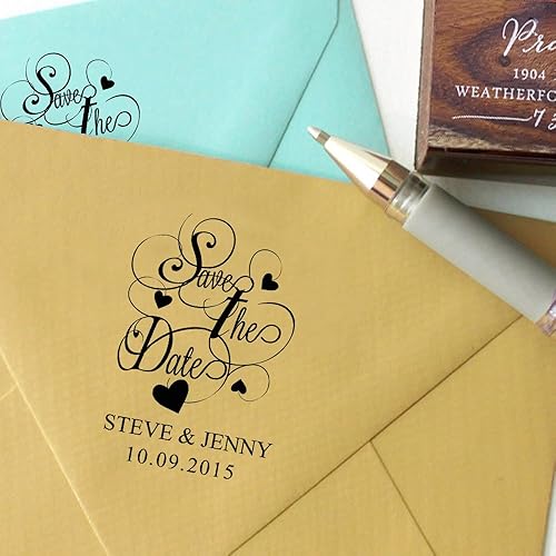 Miniatura 2 de Custom madera montada sello de goma Personalizar Guardar la fecha sello de boda boda regalo, Marrón (Brown Wood)