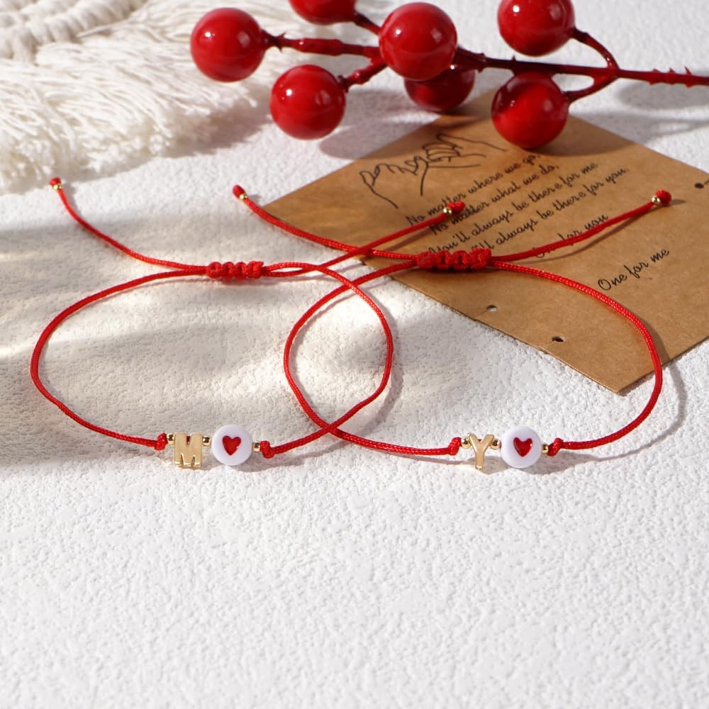 Heart Initial Letters Y M Bracelets for Women Men Handmade Heart Charm Couples Ankle Bracelets for her,Adjustable Minimalist Friendship Mother Day Birthday Jewelry Gift Friendship - Image 4