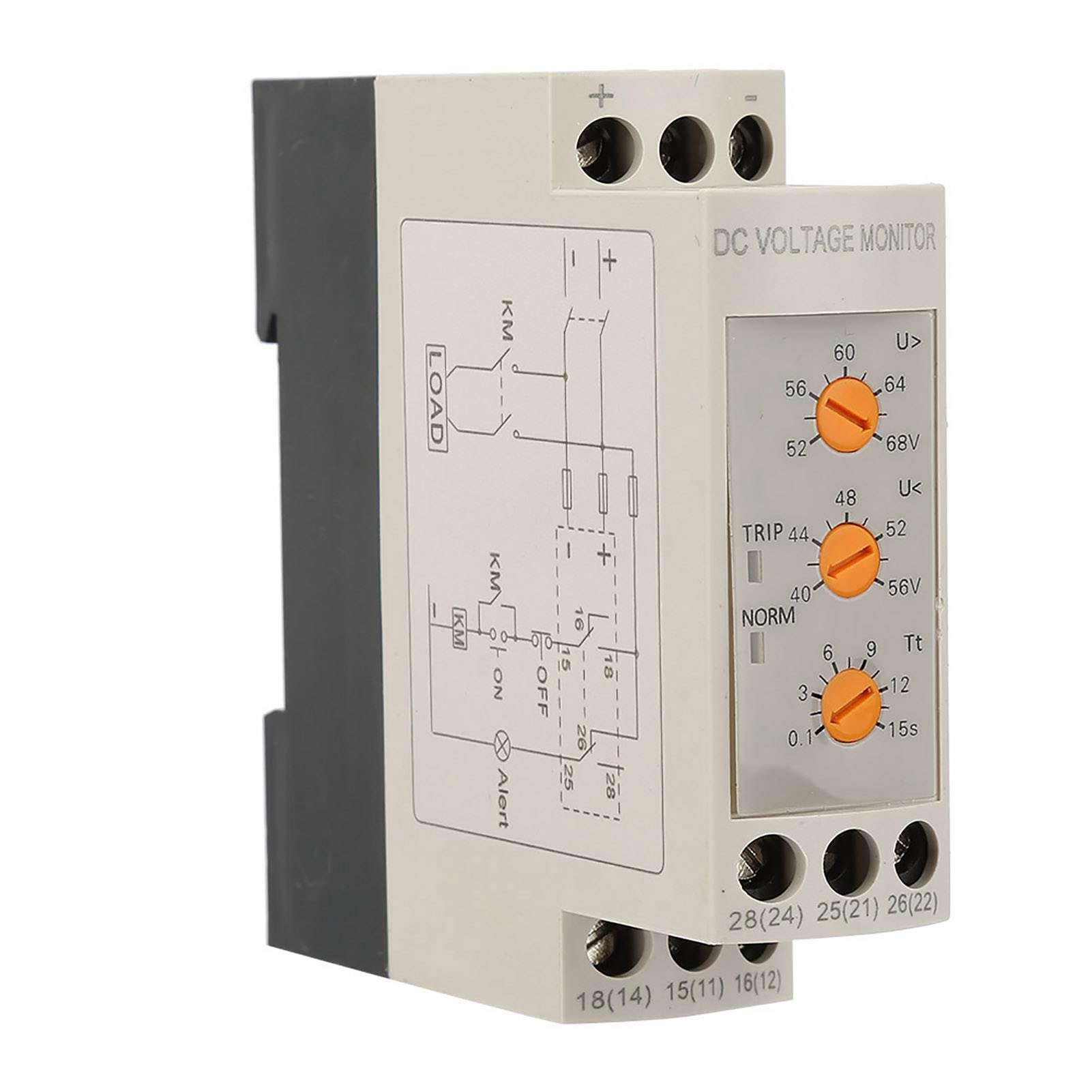 Relè di Protezione Sovratensione Sottotensione DC 12-48V per Circuito Corrente Continua Installazione Binario Guida 79x23x79mm