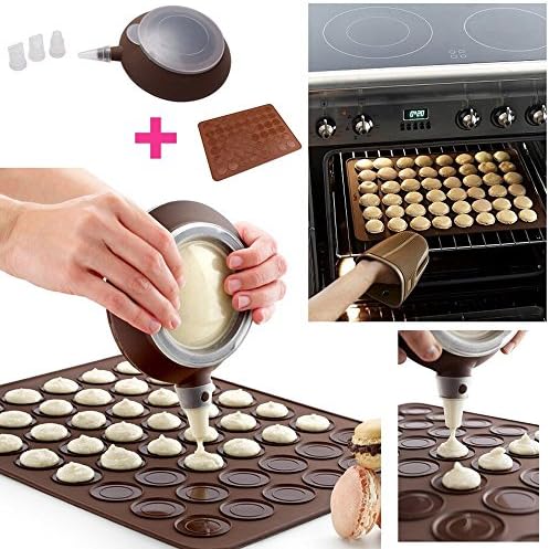 Blogger Macaron Kit Silicone Decomax Pen with 4 Nozzles and Baking Sheet - Cup Cake Muffin Pastry Cream Icing Nozzle (Brown (Decomax Pen + Baking Sheet))