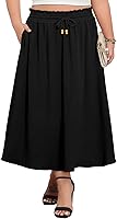 Lastshe Plus Size Boho Maxi Skirt Women - Flowy A-Line High Waist Long Skirt with Pockets, Summer Beach Swing Pleated