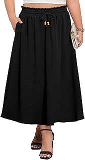 Plus Size Maxi Skirts for Women Summer Boho Pleated Elastic High Waist A...