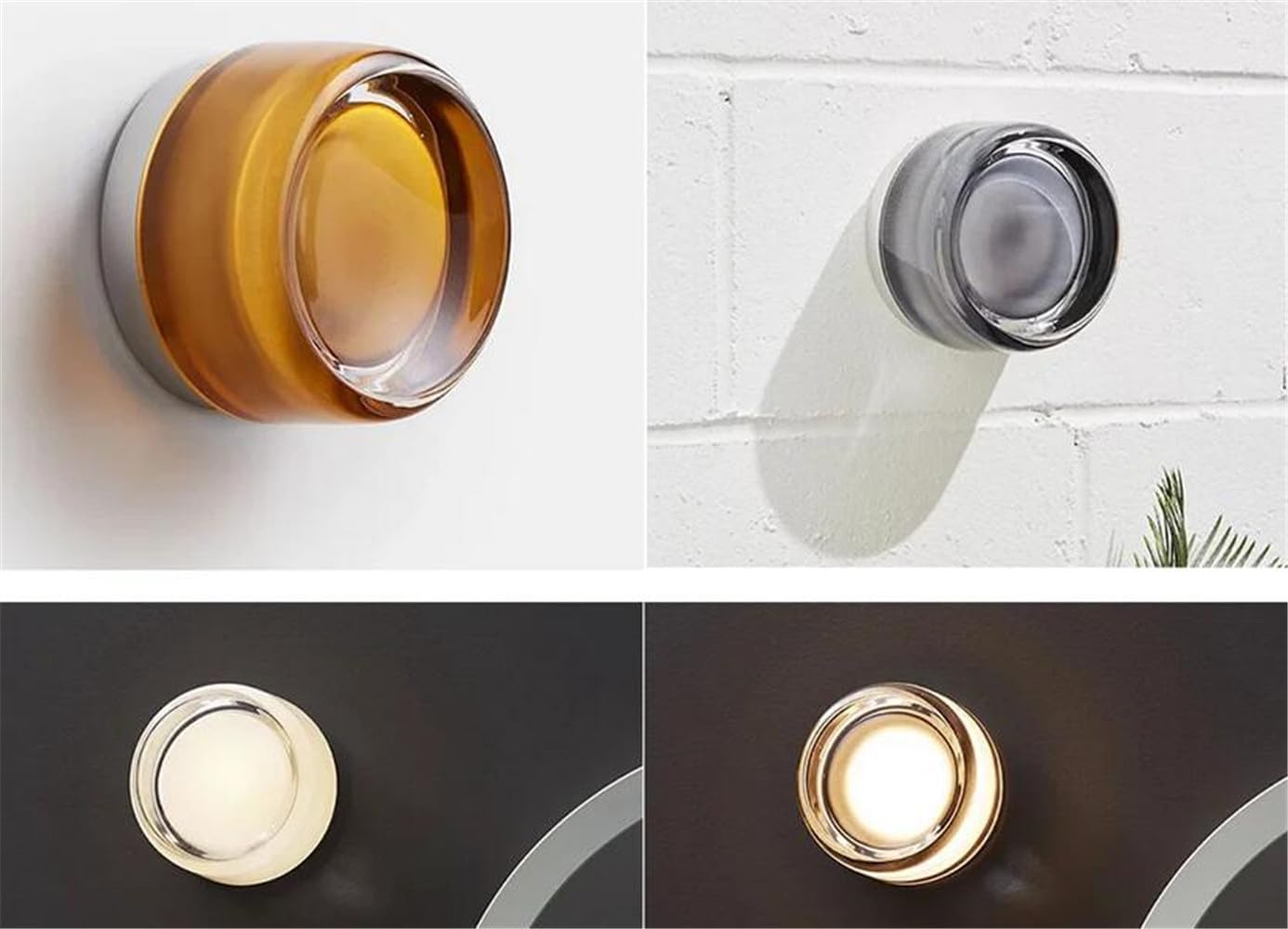 LED Wall Sconce Creative Round Glass Lighting Indoor Outdoor Wall Mounted Lamp Ceiling Light for Living Room Bathroom Porch Deco (Amber Color)
