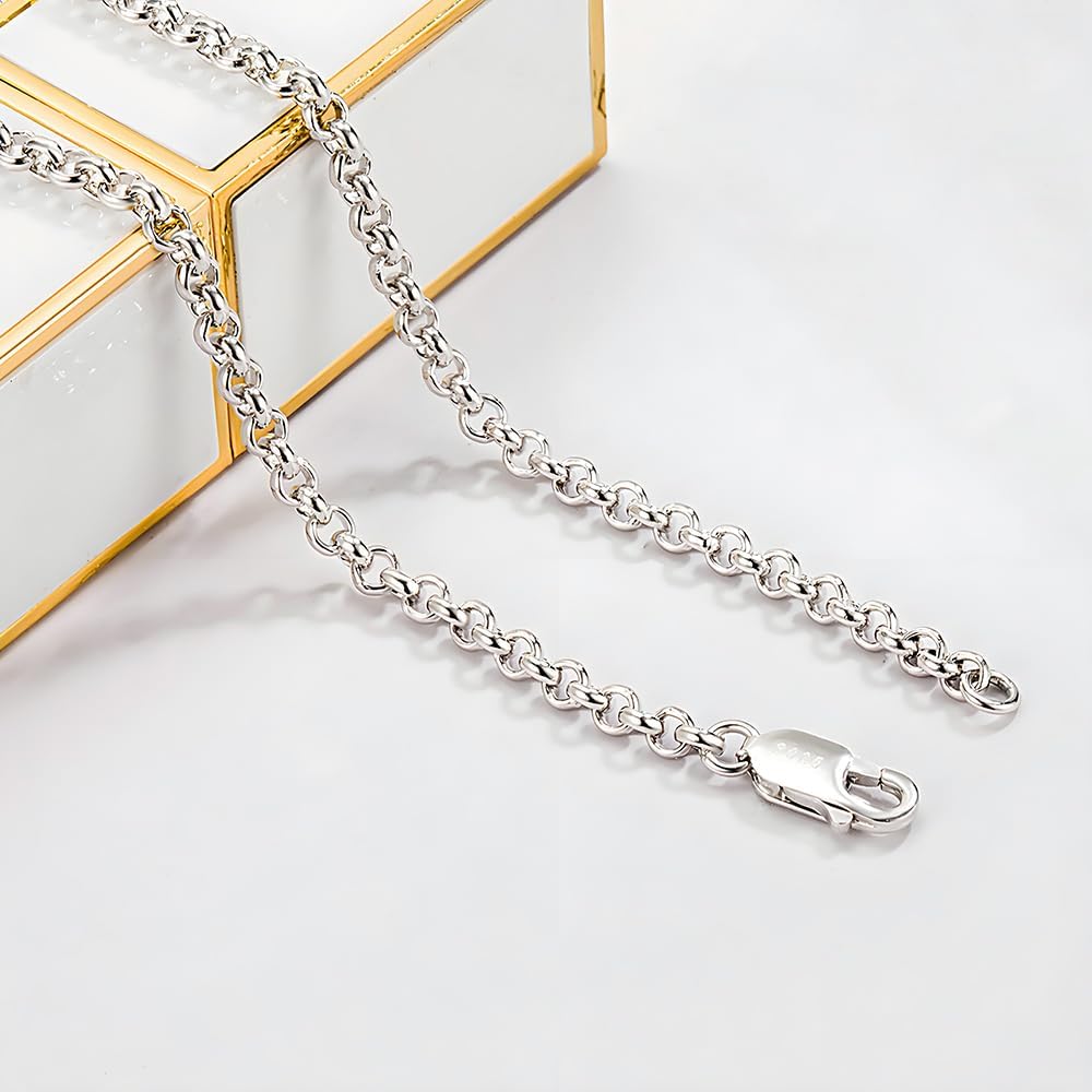 Solid 925 Sterling Silver Rolo Chain Necklace, 3mm Round Cable Chain Link with Lobster Clasp, 16" to 30" Length for Men & Women - Image 6