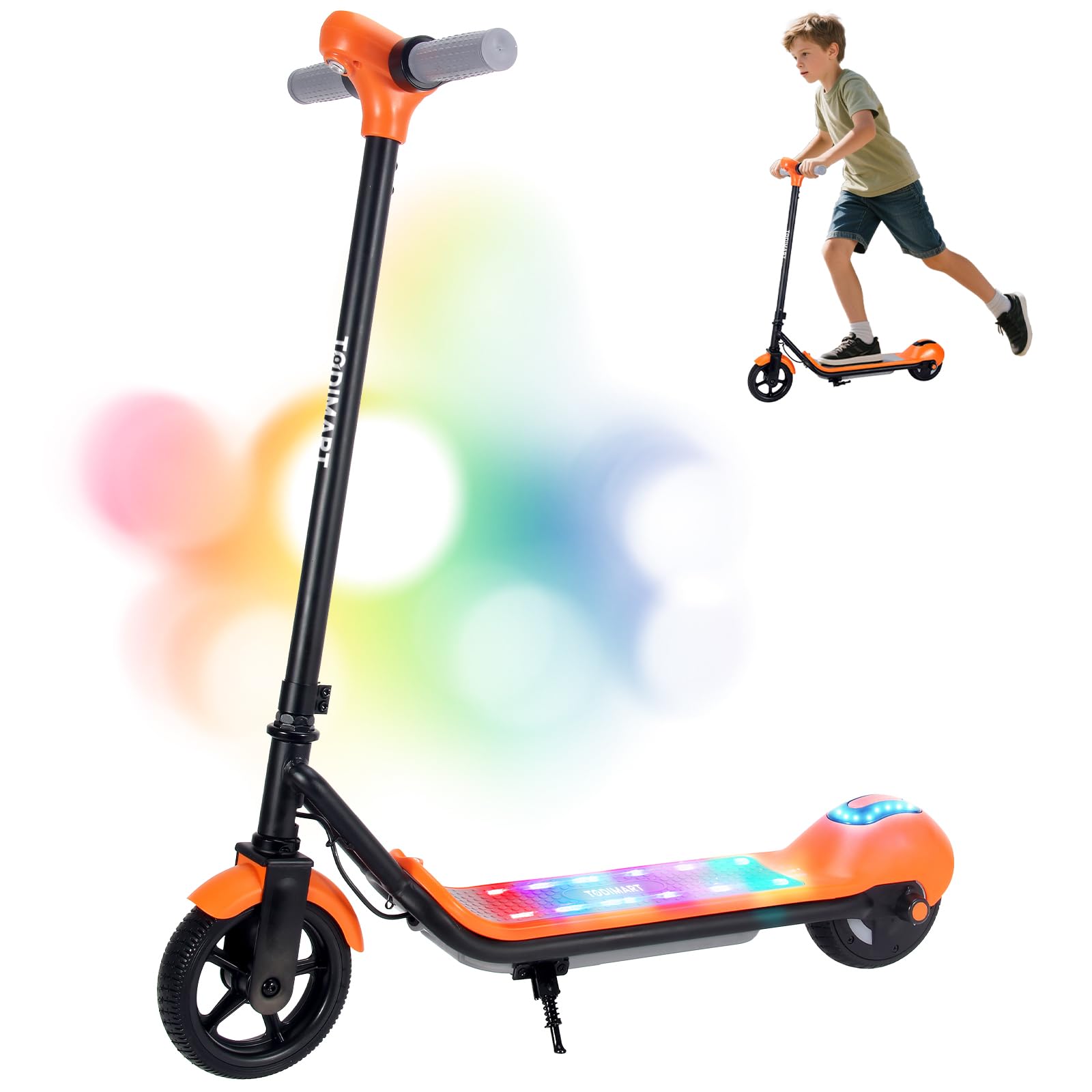 TODIMART Patinete Electrico para Niños, De 6 A 12 Años, 8 km de Autonomía, Música Bluetooth, Luces LED Colorida, Máximo 16 km/h, Carga 60 kg, Patinete Electrico Regalo para Jóvenes y Niños
