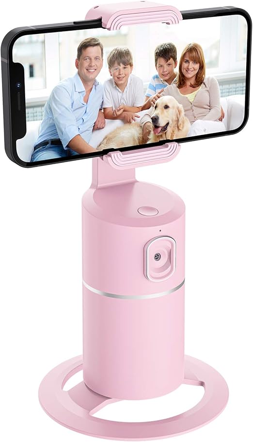 Auto Tracking Phone Holder,360° Rotation Face Body Track Mount,Tracking Tripod for Vlog Shooting Live Streaming,Build-in Battery,No APP Required(Pink)…