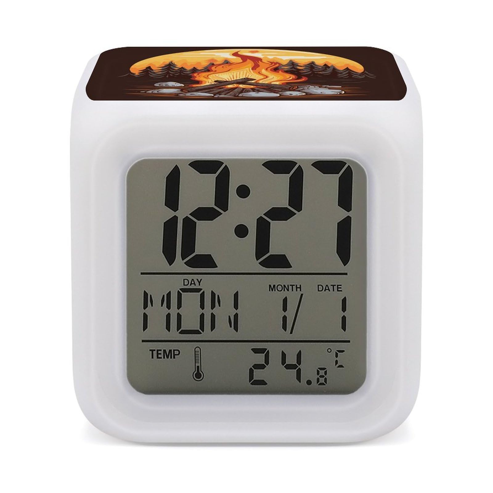 FekiLoot Bonfire Alarm Clock 7 LED Color Changing Wake Up Clock Digital Alarm Clocks with Snooze Digital Bedside Clocks with Night Light for Home Office Or Dorm