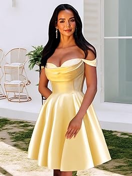 yellow off the shoulder homecoming dress MACloth One Shoulder Mini Prom Homecoming Dress Yellow Cocktail Party Dress Custom Color / Above Knee / US10 main image 0