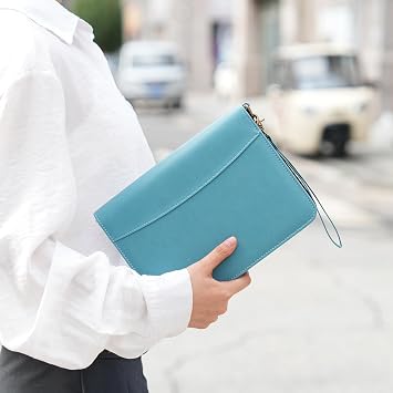 WASON Portfolio A5 Binder Journal with Zipper - Leather pu Writing Notebook Padfolio with Detachable Refillable Notebook, Legal Pad for Business Study and Travel Organizer (Cyan)
