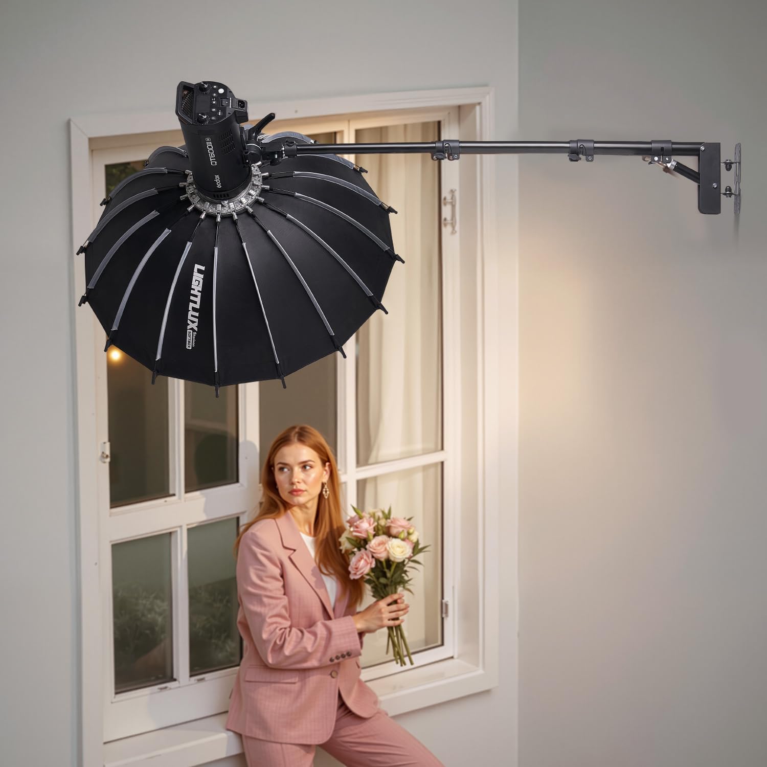VEVOR Supporto a Parete per Luce ad Anello 100 cm Supporto per Braccio a Braccio Triangolare con Rotazione 180° Supporto a Parete per Impieghi Gravosi, per Luce Video da Studio, Monoluce, Fotografia