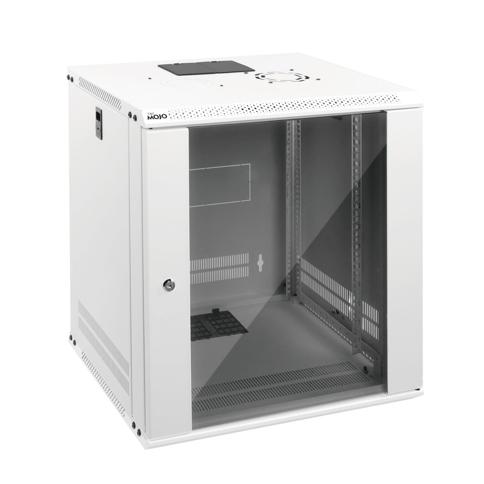 Tecmojo 12U 450 mm Tiefe Wandhalterung Serverschrank IT Netzwerk Rack Gehäuse abschließbare Tür und Seitenwände weiß, Standard-Glastür, für 19 Zoll IT-Geräte, A/V-Geräte, Weiß, flach verpackt