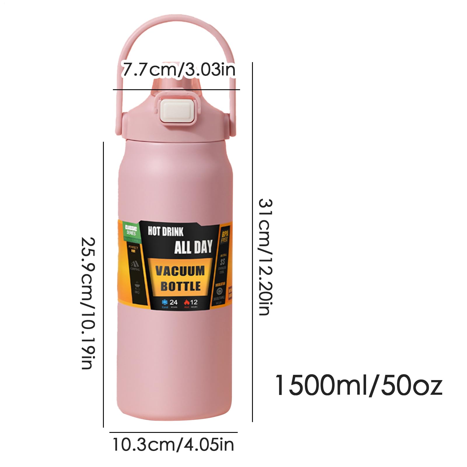 Borraccia Borraccia In Acciaio Inossidabile Da 1500ml Con Cannuccia | Bottiglia per Acqua Fresca Per Bambini, Donne, Uomini, Scuola, Sport, Casa, Viaggio, Caffè E Bevande