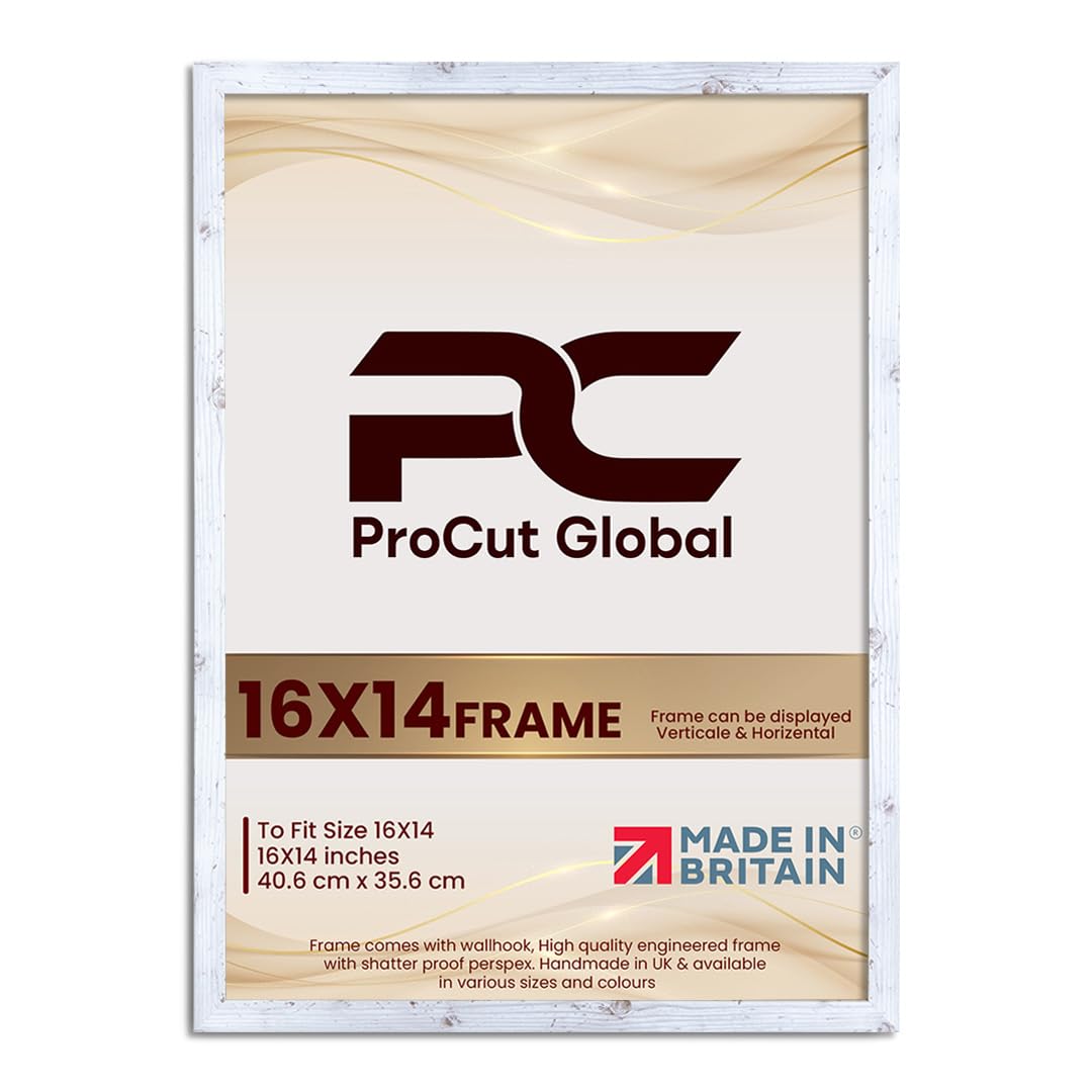 Procut Global 16X14 White Rustic Picture Frames - Modern Wooden Photo Frame with Shatterproof Perspex for Wall or Tabletop - Perfect for Posters, Certificates, Prints - Sizes & Colors Available