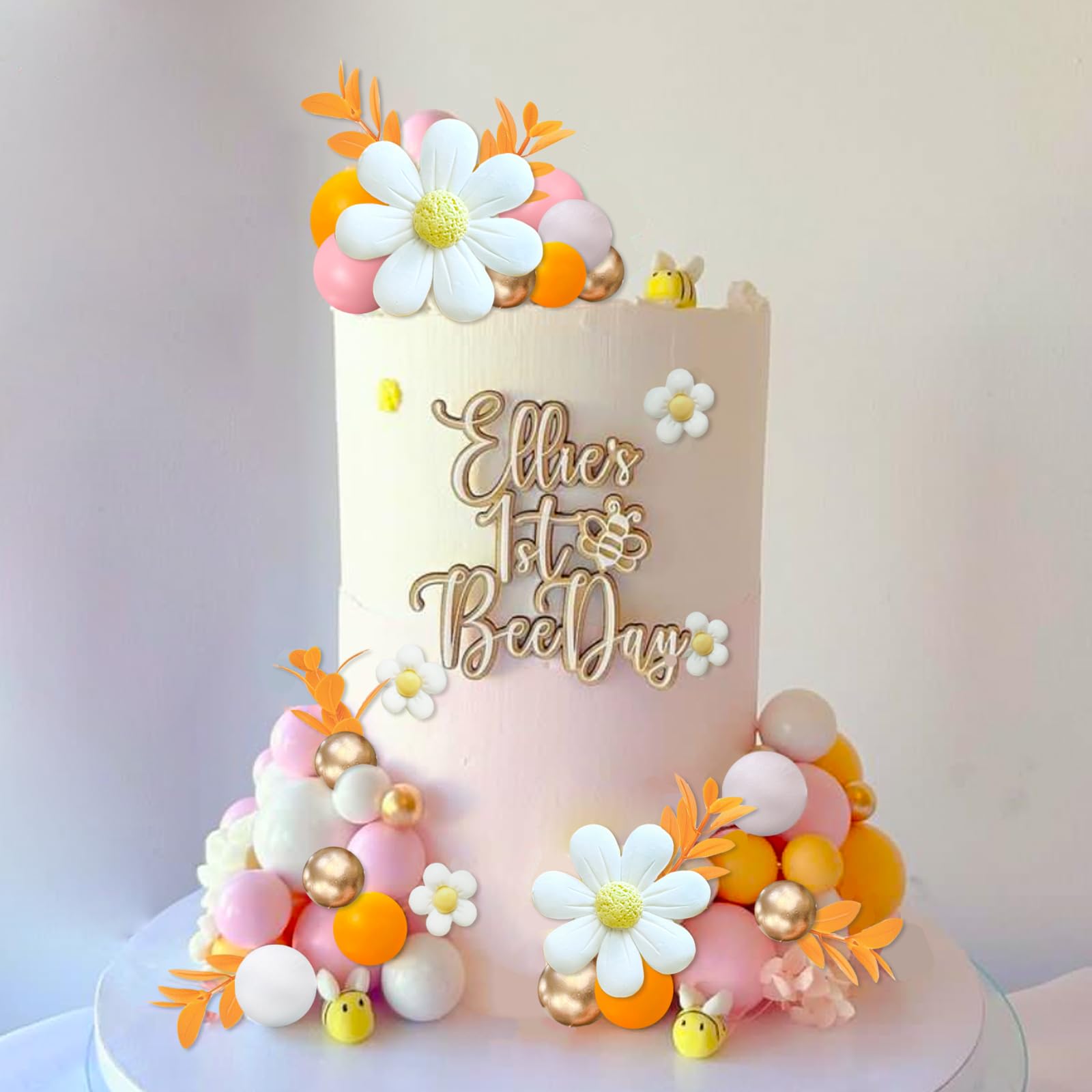 43Pcs Daisy Flower Boho Groovy Cake Topper Mini Balls Cake Decorations Bee Cake Toppers for Women Girls Kids Birthday Baby Shower Wedding Daisy Flower