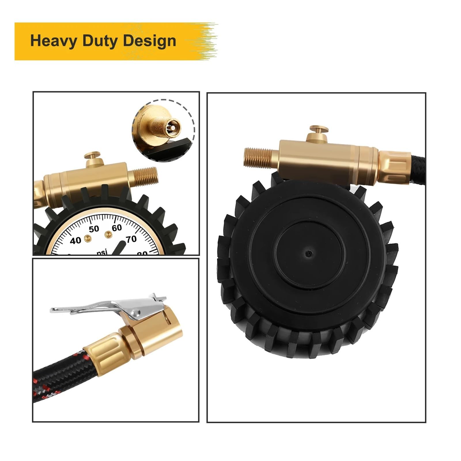 Medidor De Presión De Neumáticos De 100 PSI con Portabrocas con Clip, Medidor De Neumáticos Analógico De Precisión De Dial De 2 Pulgadas, Lectura De Presión Conveniente FáCil De Usar