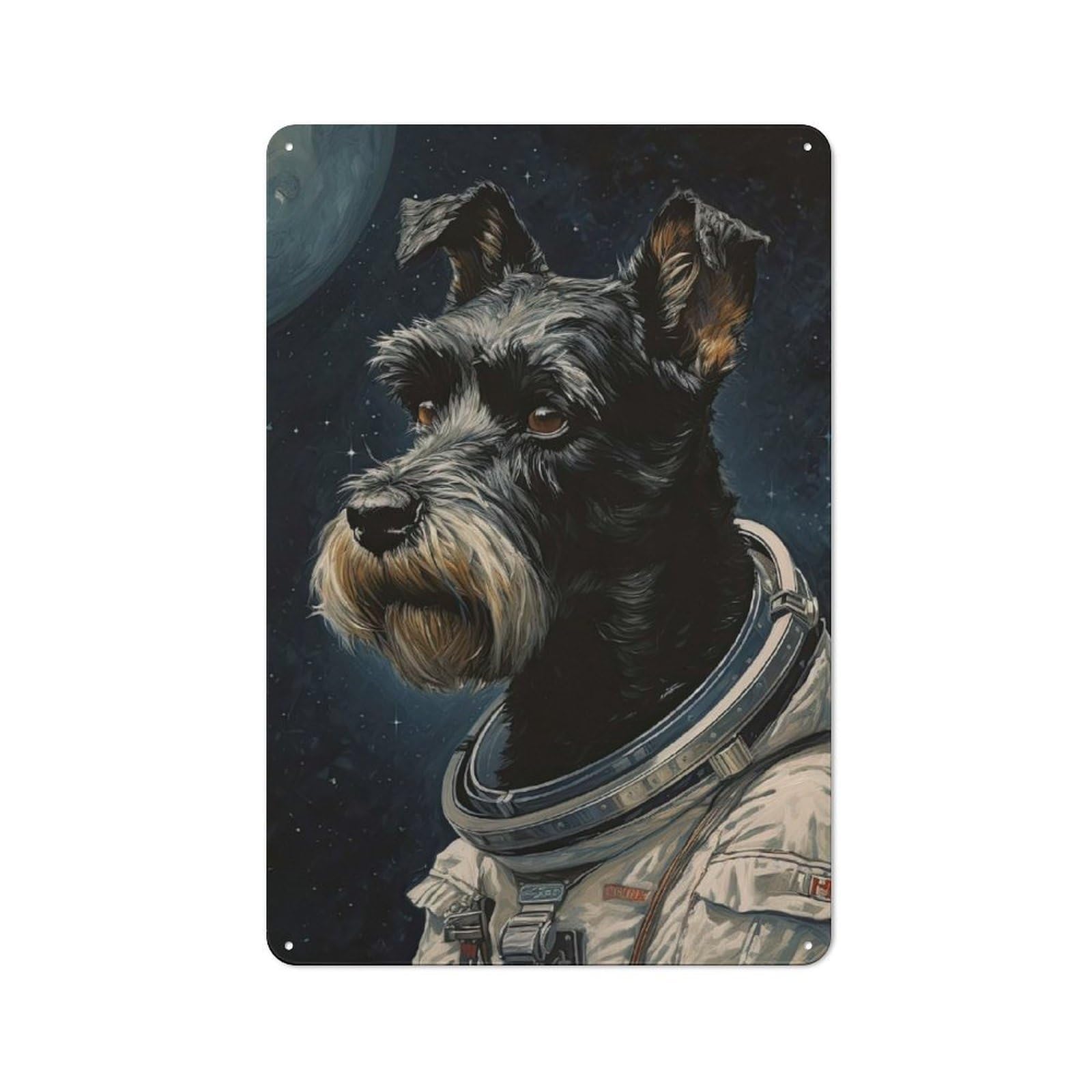 Junmoney Style-20 Schnauzer The Astronaut Decorative Tin Plaque 30X20cm, Vintage Bar Wall Plaque For Bar, Kitchen, Garage Or Games Room