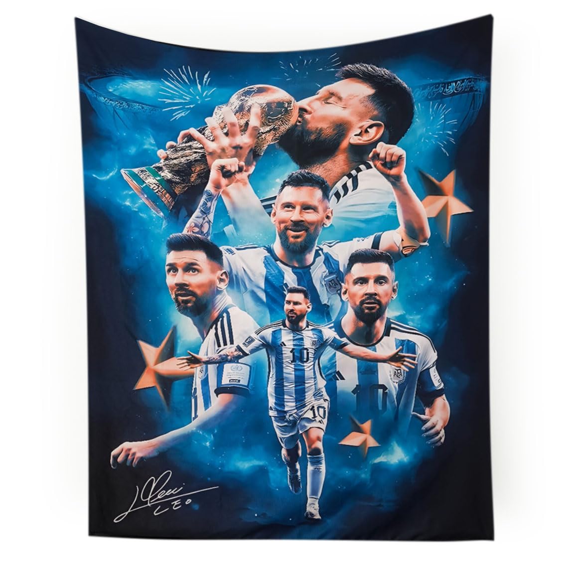 Soccer Superstar Wall Tapestry: HD Fade-Resistant Polyester with 4 Corner Grommets - Hanging Poster for Boys’ Bedroom & Fan Decor, 35.4 x 47.2 Inches (Black-Blue)