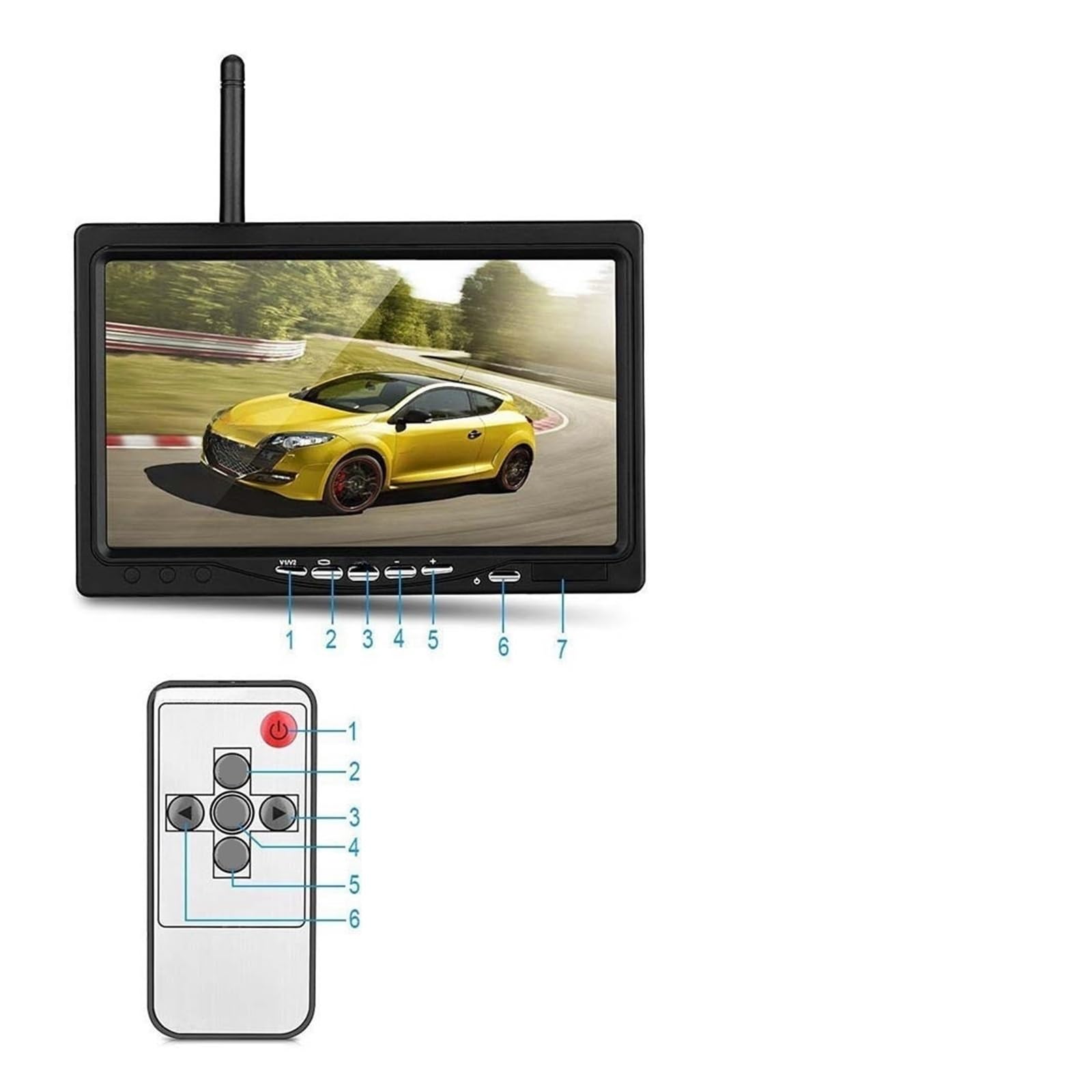Cámara de visión trasera de coche inalámbrica, sistema de asistencia for aparcamiento, resistente al agua, visión nocturna IR, Monitor de 7 "para RV, camión y autobús