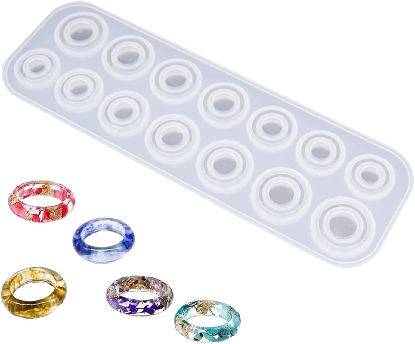 14 Sizes Silicone Ring Moulds DIY Silicone Moulds Epoxy Resin Moulds DIY Ring Whole Plate Casting Moulds Round Diamond Earring Jewellery Necklace Pendant White