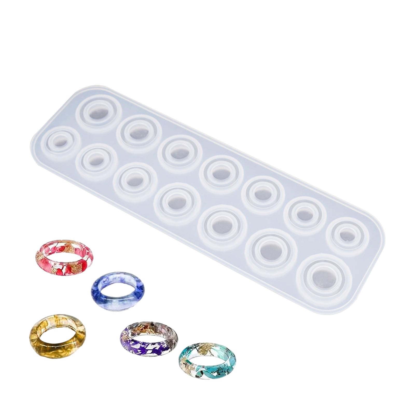 14 Sizes Silicone Ring Moulds DIY Silicone Moulds Epoxy Resin Moulds DIY Ring Whole Plate Casting Moulds Round Diamond Earring Jewellery Necklace Pendant White