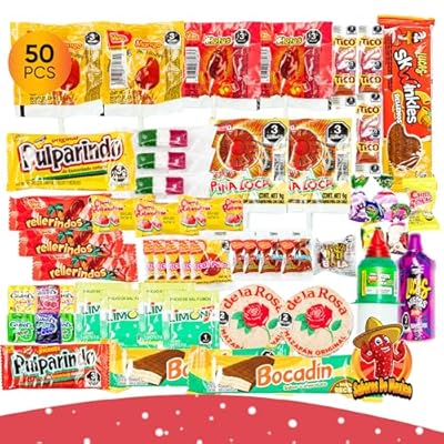 Mexican Candy Variety Pack (50 Count) Dulces Mexicanos, Mexican Snacks, with Vero Lollipops, Lucas Candy, Pulparindo Tamarindo, Mazapan, Spicy Dulce Mexico Assorted Mix, by Sabores de Mexico