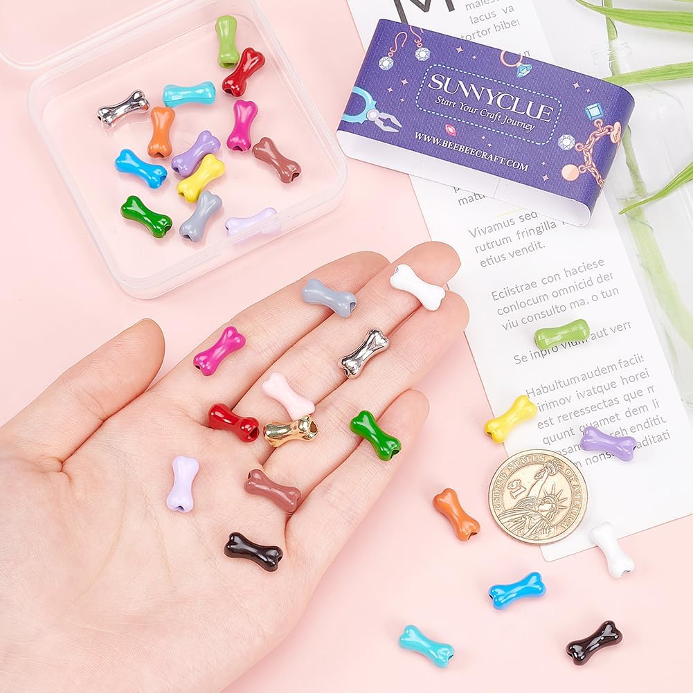 SUNNYCLUE 1 Box 34Pcs 17 Colors Bone Shaped Beads Bulk Bones Bead Metal Alloy Colorful Pet Animals Large Hole Dog Bone Loose Space Beads for Bracelets Jewelry Making Necklace DIY Crafts Accessories image 3