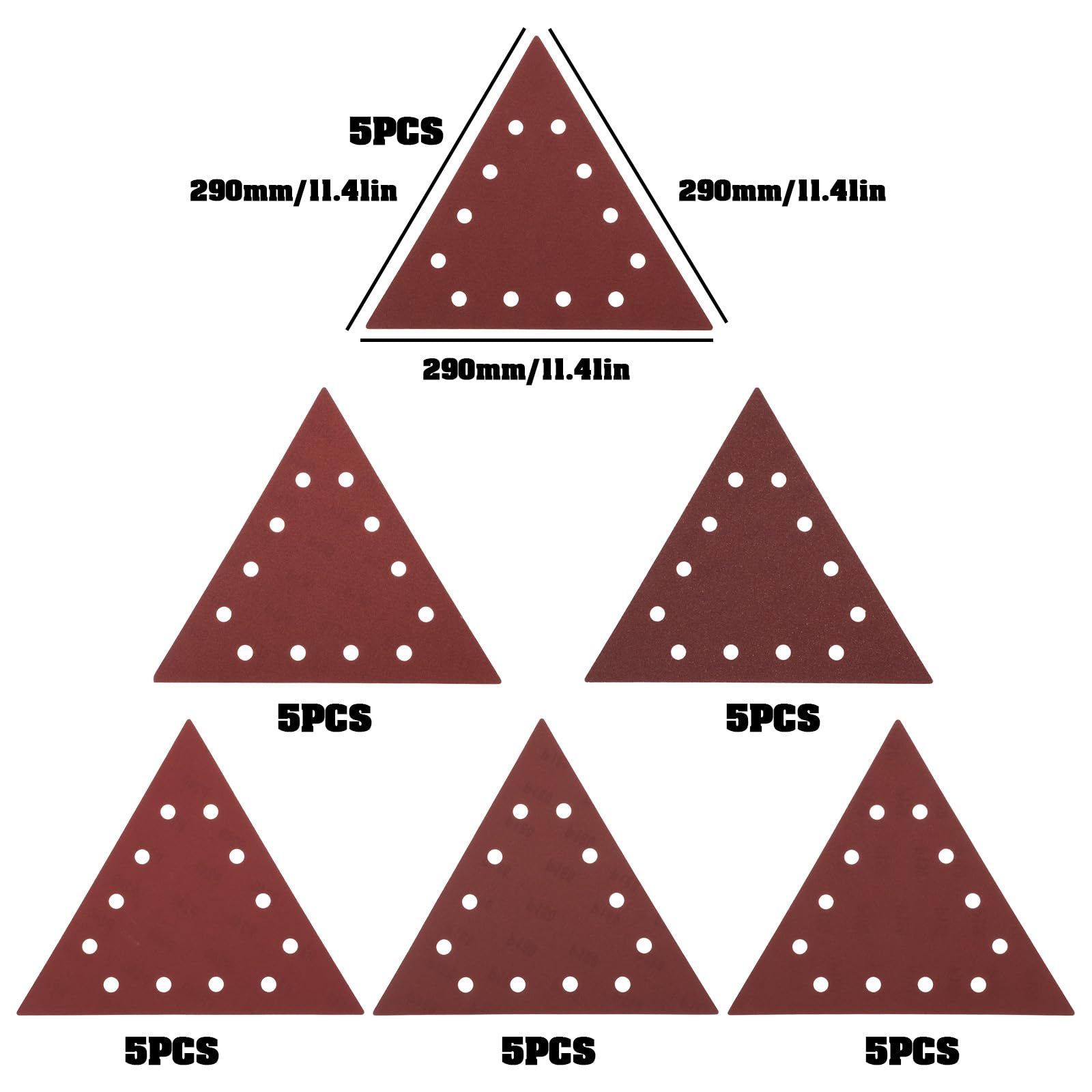 EMSea Lot de 30 papiers abrasifs triangulaires grain 80 100 120 150 180 240 pour ponceuse DS210 à sec DS930 pour ponceuse murale et plafond, 290 mm