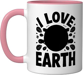 I Love Earth Eco Friendly Environmental Design Ceramic Mug, Pink/White